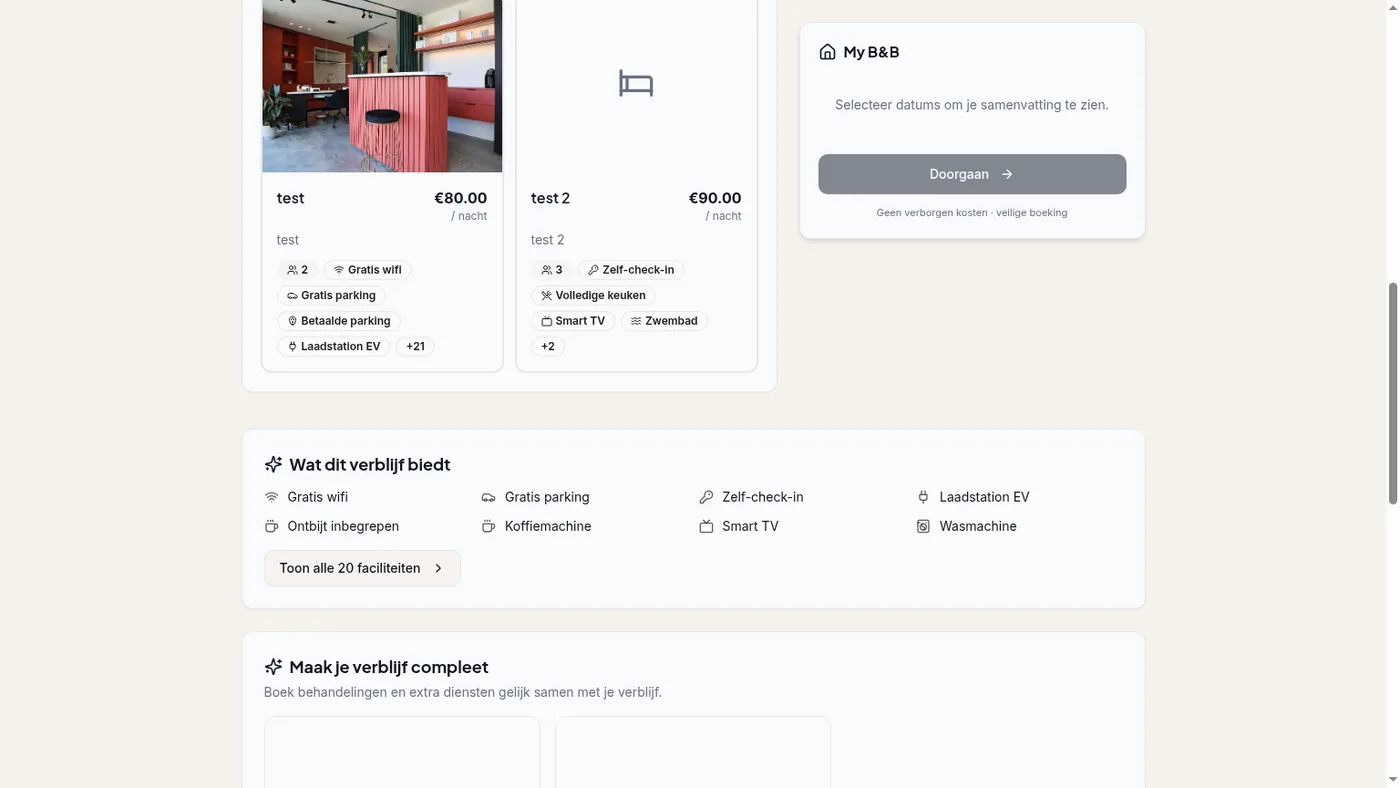 Unitoverzicht met prijzen, faciliteiten en beschikbaarheid