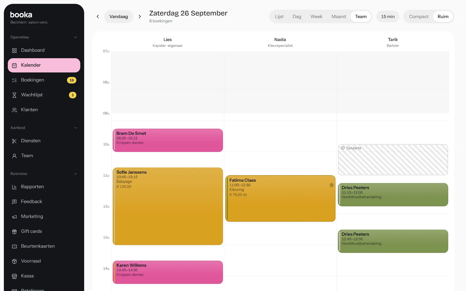 Booka-agenda met een kolom per medewerker